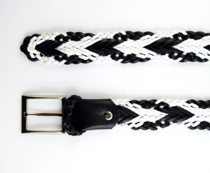 Pasek skórzany pleciony biało czarny