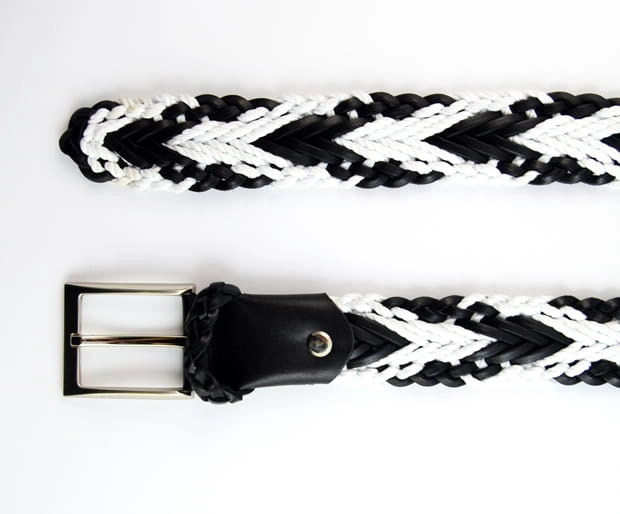 Pasek skórzany pleciony biało czarny