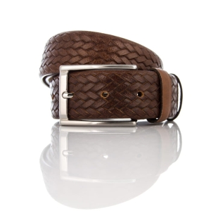 Pasek brązowy skórzany skóra naturalna plecionka casual