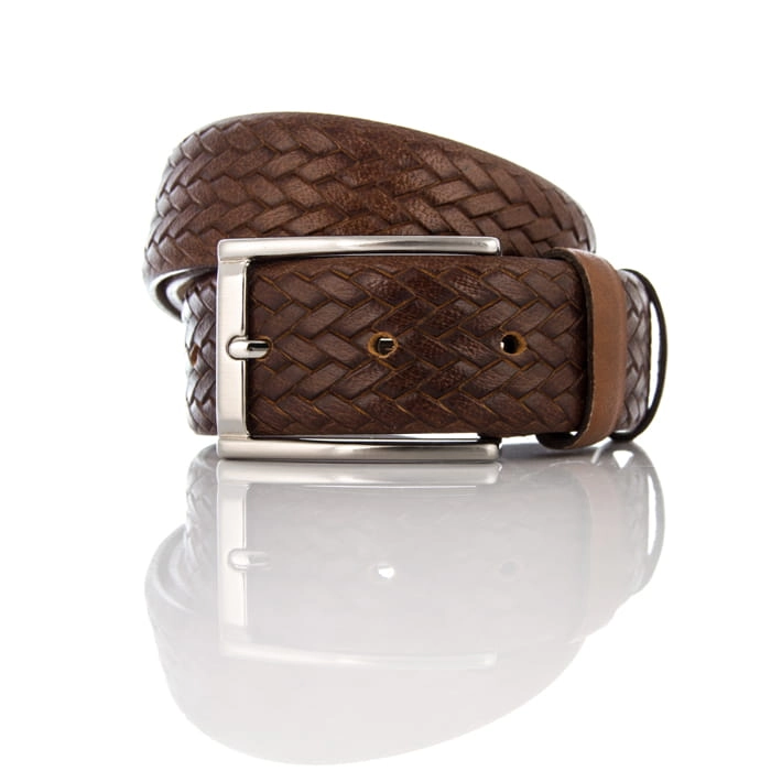 Pasek brązowy skórzany skóra naturalna plecionka casual