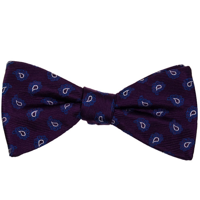 Mucha pre-tied wiązana bakłażanowa paisley