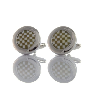 EM Men's Accessories spinki do mankietów okrągłe srebrne z wzorem kraty.jpg