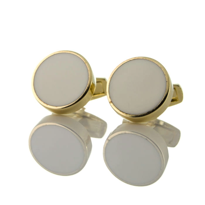 EM Men's Accessories spinki do mankietów złote okrągłe z masą perłową.jpg