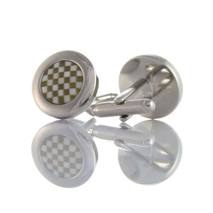 EM Men's Accessories spinki do mankietów okrągłe srebrne z wzorem kraty.jpg