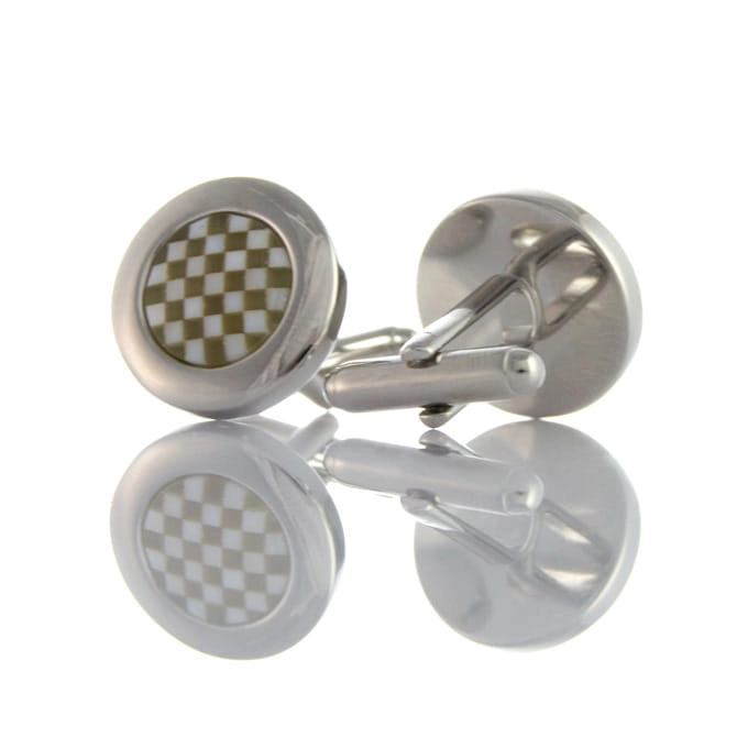 EM Men's Accessories spinki do mankietów okrągłe srebrne z wzorem kraty.jpg