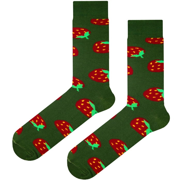 EM Men's Accessories zielone długie bawełniane skarpety w truskawki.jpg