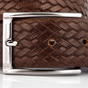 Pasek brązowy skórzany skóra naturalna plecionka casual