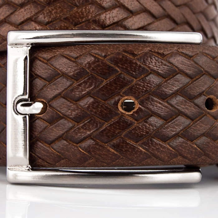 Pasek brązowy skórzany skóra naturalna plecionka casual