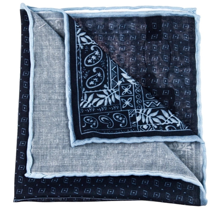 EM Men's Accessories poszetka bawełna-modal granatowa liście.jpg