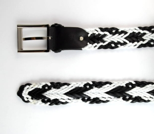 Pasek skórzany pleciony biało czarny