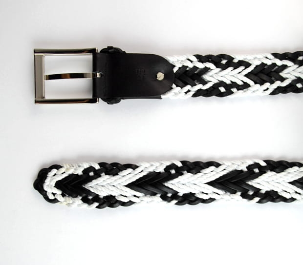Pasek skórzany pleciony biało czarny