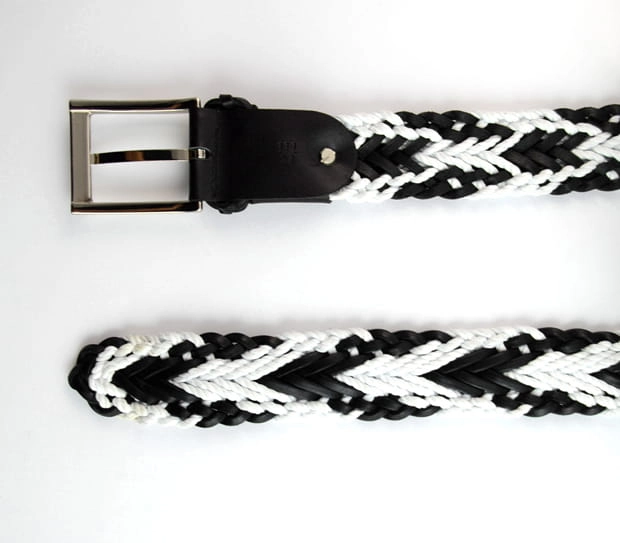 Pasek skórzany pleciony biało czarny