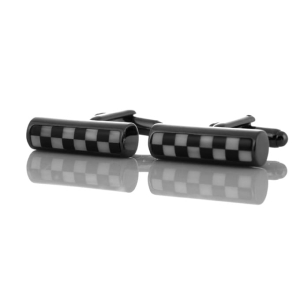 EM Men's Accessories spinki do mankietów czarno-białe prostokątne w szachownicę.jpg