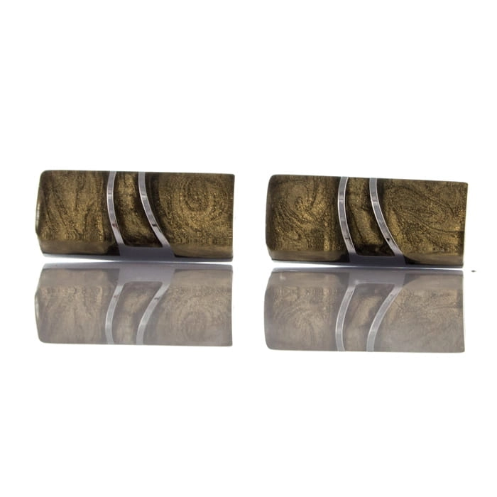 EM Men's Accessories spinki do mankietów srebrne prostokątne z brązowym oczkiem.jpg