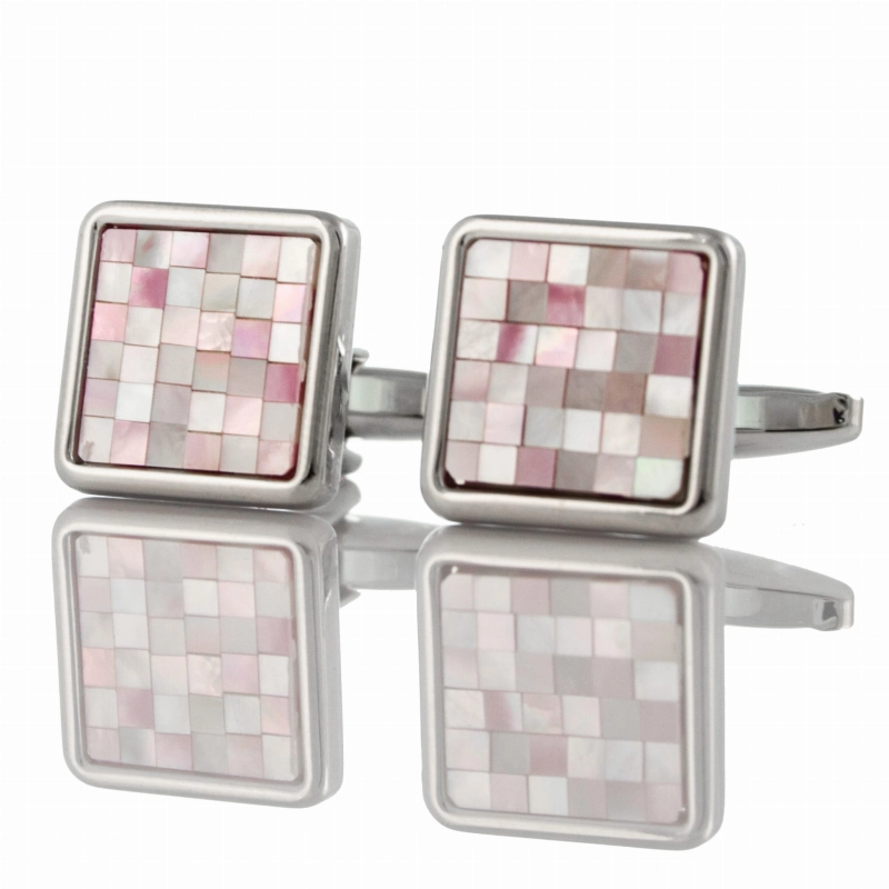 EM Men's Accessories spinki do mankietów kwadratowe srebrne różowa mozaika.jpg