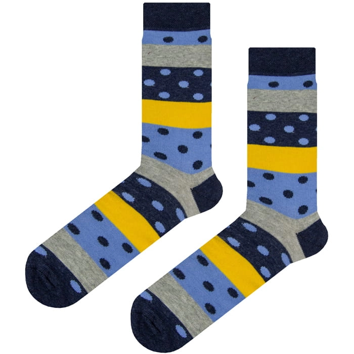 EM Men's Accessories skarpety długie bawełniane szare niebieskie żółte w kropki.jpg