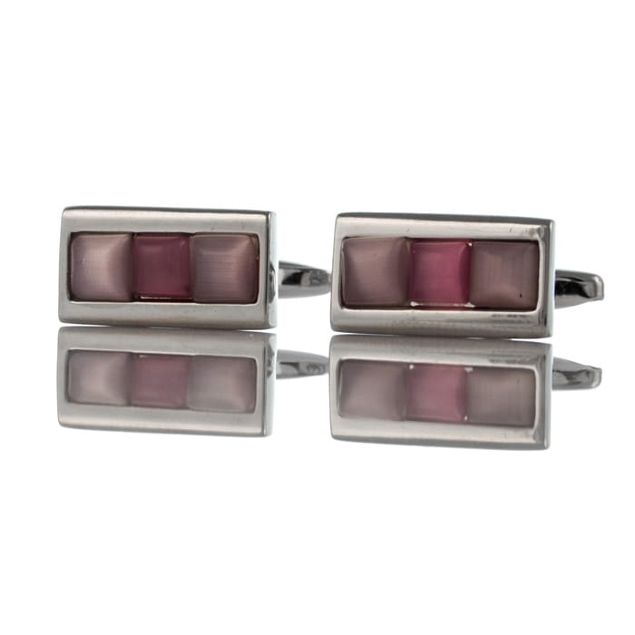 EM Men's Accessories spinki do mankietów prostokątne srebrne z różowymi oczkami.jpg