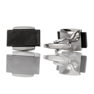 EM Men's Accessories srebrne spinki do mankietów prostokątne czarne.jpg