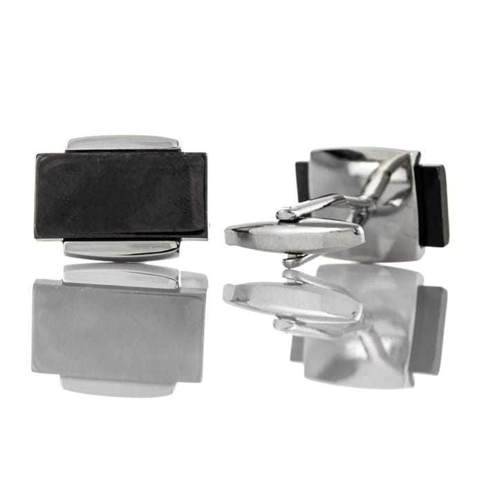 EM Men's Accessories srebrne spinki do mankietów prostokątne czarne.jpg