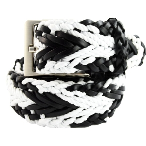 Pasek skórzany pleciony biało czarny